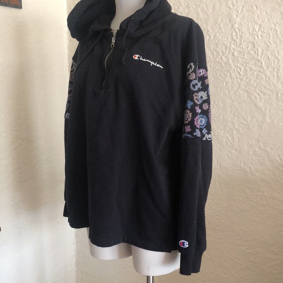 Champion Campus French Terry Oversized 1/4 Zip Paisley Black Hoodie Sweatshirt S - Picture 4 of 10
